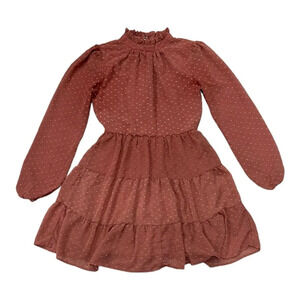 Trixxi Burnt Orange Swiss Dot Tiered Mini Dress S